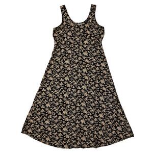 Vintage 90s Dress Floral Cottagecore 6 Small S Midi Long Ditsy Wildflower Black